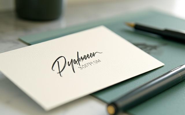 Logotipo de empresa caligráfico sobre tarjeta de visita